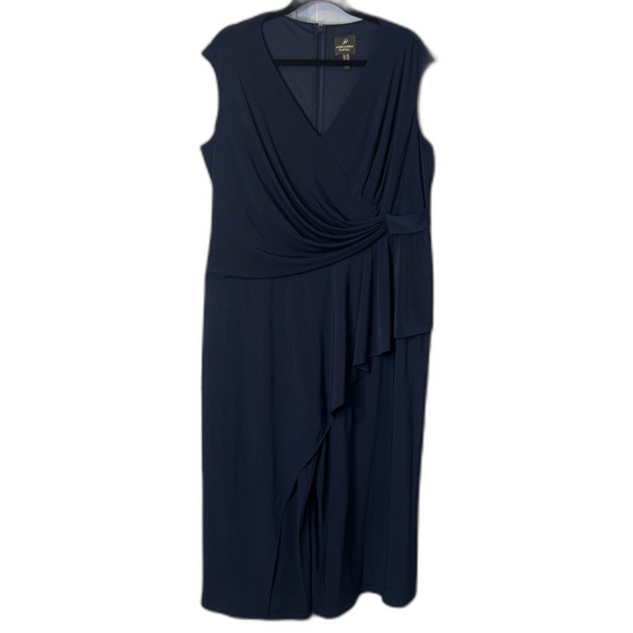 Adrianna Papell Navy Blue Sleeveless Formal Pantsuit Cascade Draped Plus SZ 20W - Picture 13 of 13